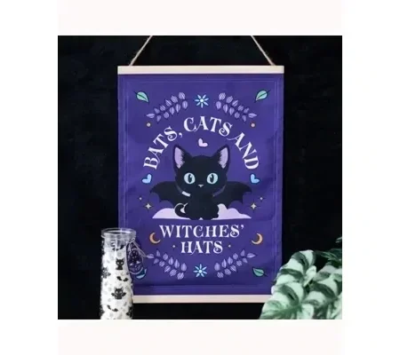Bats, Cats and Witches Hats Fabric Wall Hanging