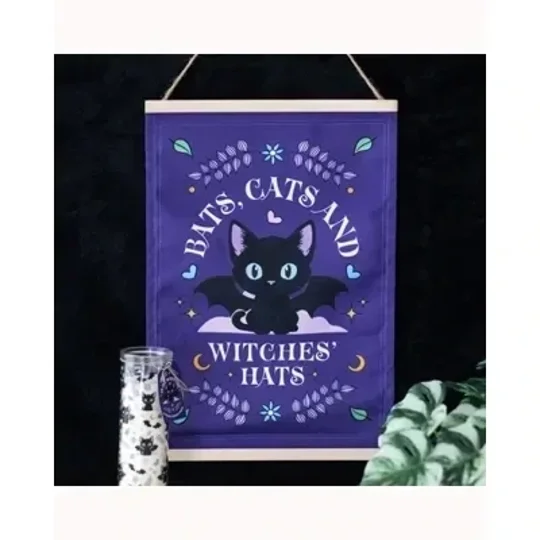 Bats, Cats and Witches Hats Fabric Wall Hanging