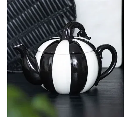 Black and White Striped Pumpkin Teapot