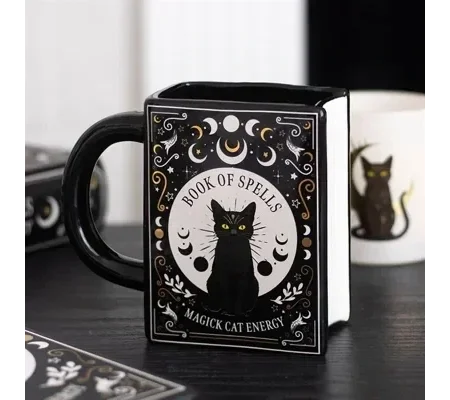 Black Cat Magick Book of Spells Book Shaped Mug