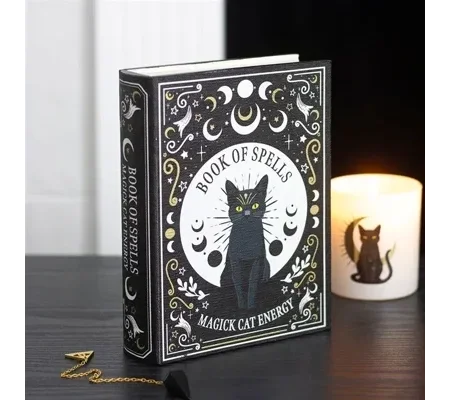 Black Cat Magick Book of Spells Shaped Storage Box