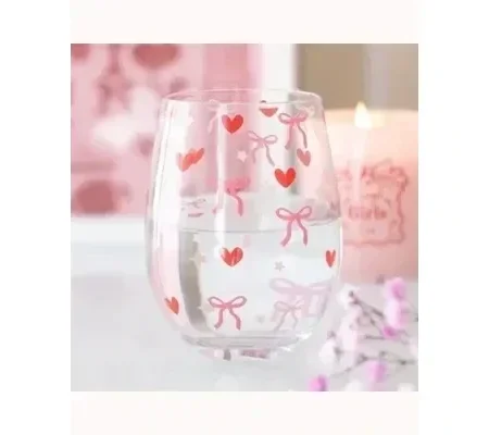 Bow and Heart Print Stemless Glass