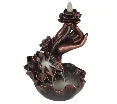 Bronze Effect Hand with Flower Backflow Incense Burner