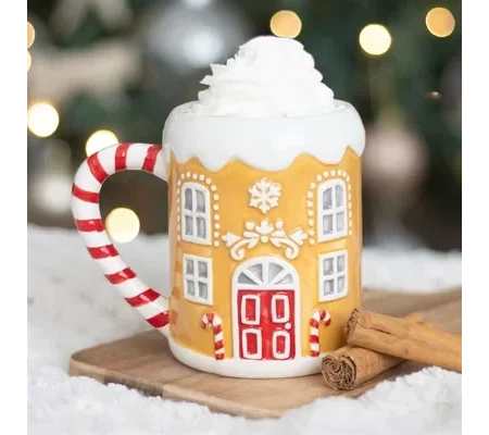 Candy Cane Gingerbread House Mug