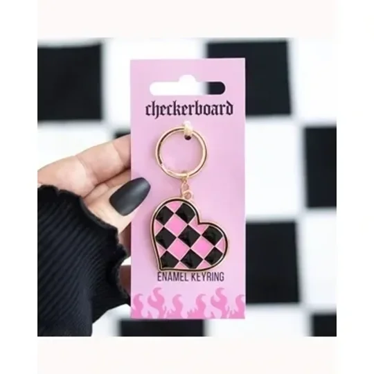 Checkerboard Heart Keyring