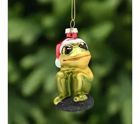 Christmas Frog Glass Hanging Decoration