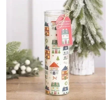 Christmas Street Print Gingerbread Cookie Tube Candle