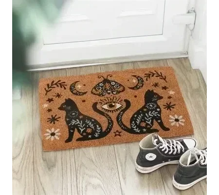 Natural Frightful Folk Cat Doormat