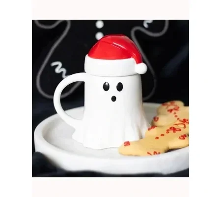 Ghost Shaped Mug with Santa Hat Lid