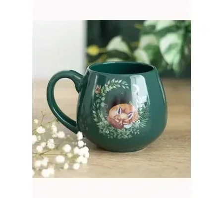 Green Sleeping Fox Rounded Mug