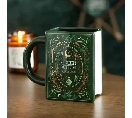 Green Witch Book Shaped Mug