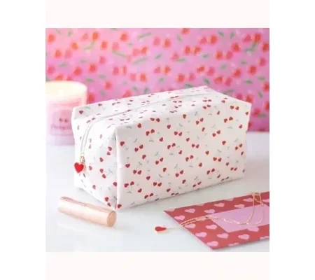 Heart Cherry Print Makeup Bag