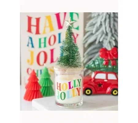 Holly Jolly Pine & Fir Glass Candle with Tree