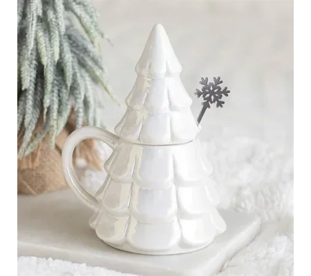 Iridescent Fir Tree Mug and Snowflake Spoon Set