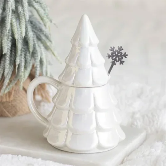 Iridescent Fir Tree Mug and Snowflake Spoon Set