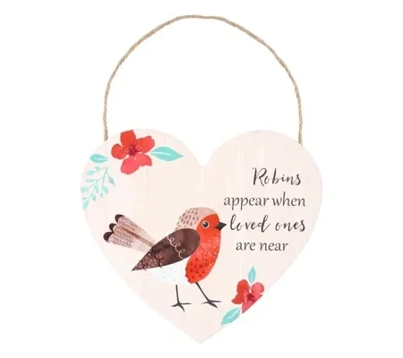 Loved Ones Garden Robin Hanging Heart Sign