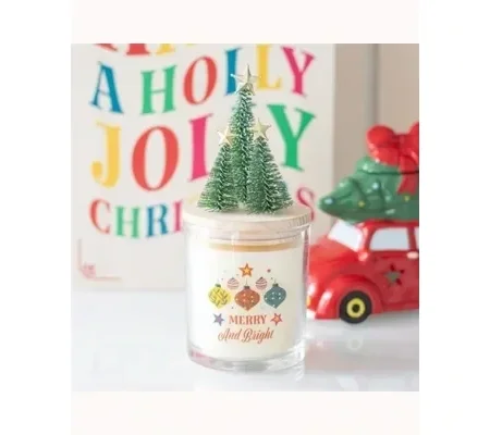 Merry and Bright Bauble Cinnamon & Spice Glass Candle with Tree