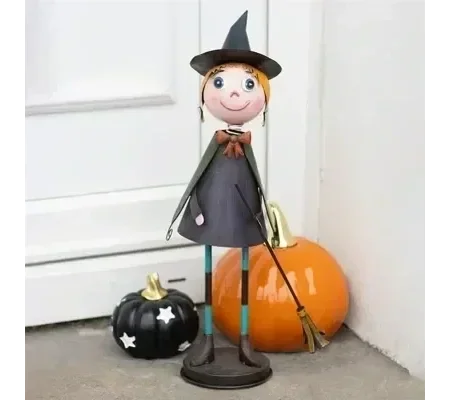 Metal Witch Ornament with Broom