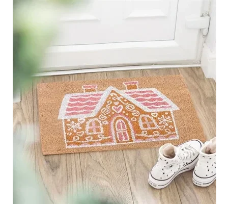 Natural Pink Gingerbread House Doormat