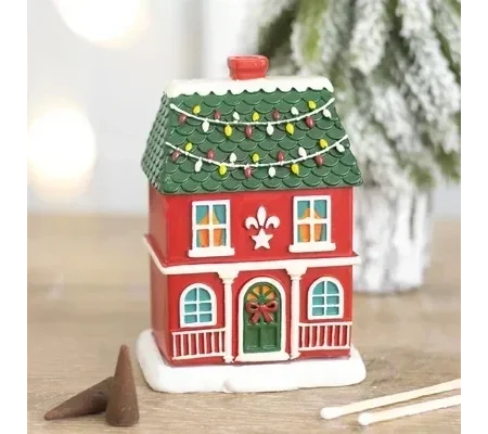 Red Christmas House Incense Cone Burner