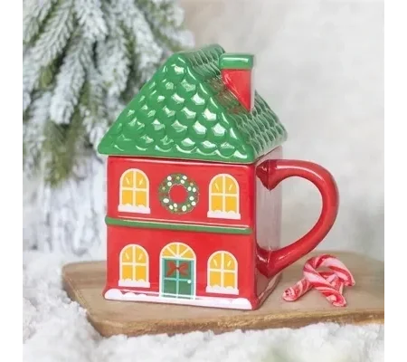 Red Christmas House Lidded Mug