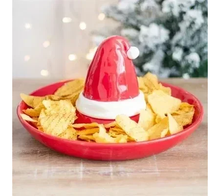 Red Santa Hat Chip and Dip Serving Dish