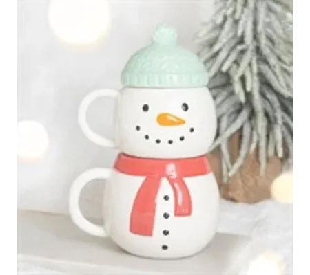 Set of 2 Winter Snowman Stacking Mugs