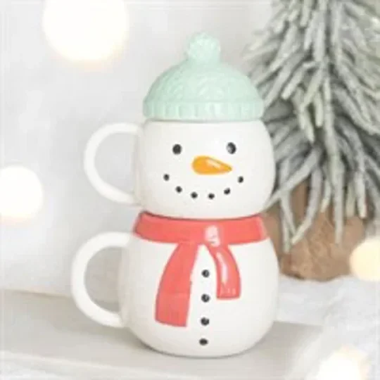 Set of 2 Winter Snowman Stacking Mugs