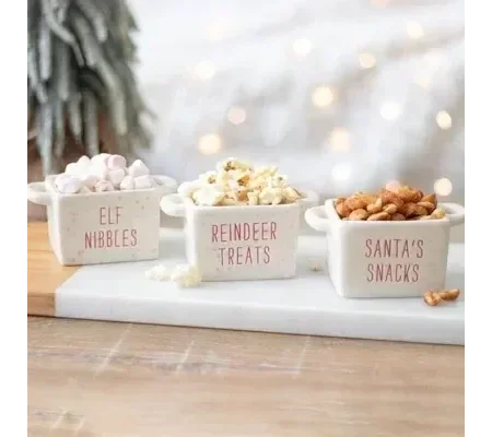 Set of 3 Ceramic Christmas Snack Bowls