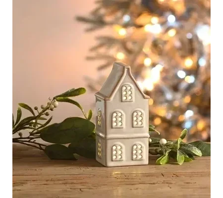 Tall White Porcelain House Light-Up Decoration