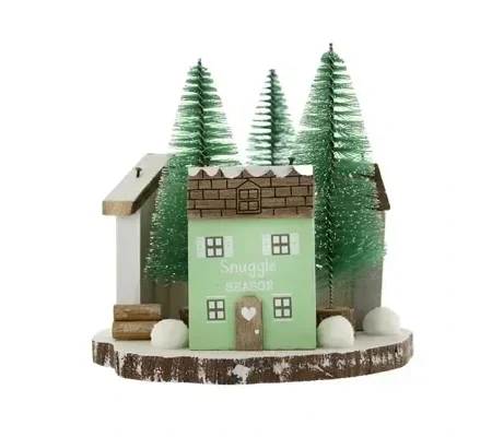 Triple Wooden House Tabletop Decoration