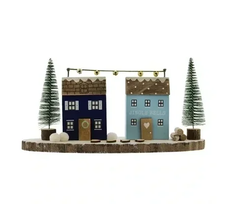 Wooden Double Snowy House Ornament