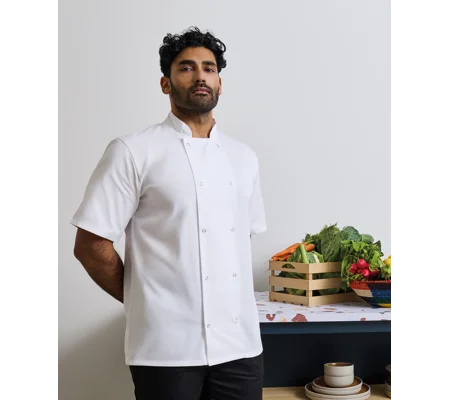 Premier Studded front short sleeve chef's jacket