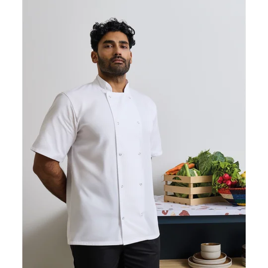 Premier Studded front short sleeve chef's jacket