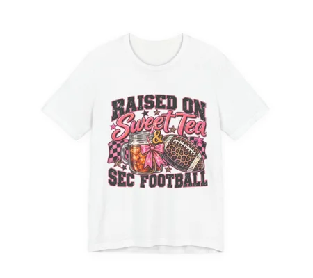 Lady’s Jersey Short Sleeve Tee sweet tea and football