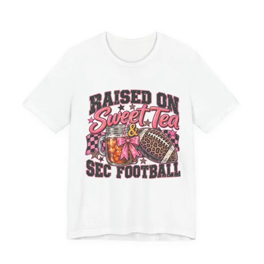 Lady’s Jersey Short Sleeve Tee sweet tea and football