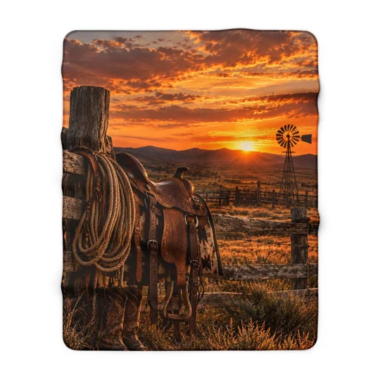 Sherpa Fleece Blanket Western