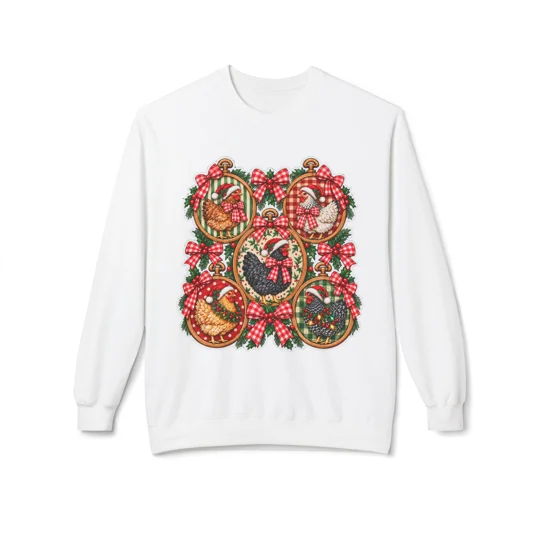 Women’s Fleece Crewneck Sweatshirt Christmas chicken