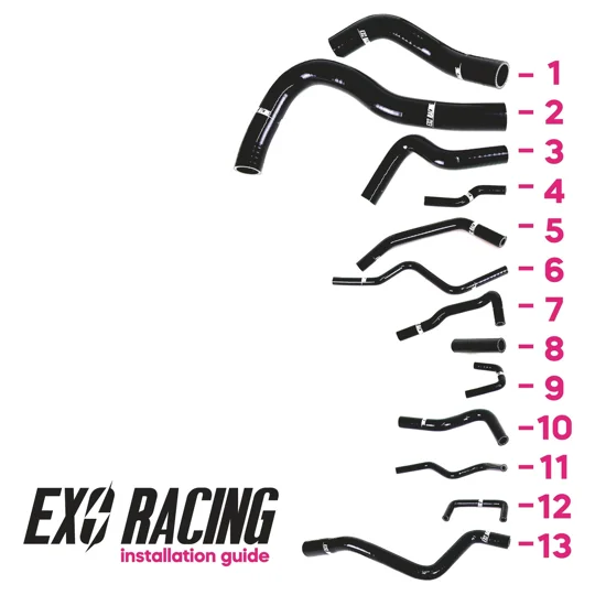 EP3 K20A2 hose layout diagram showing all 13 Exoracing silicone hoses