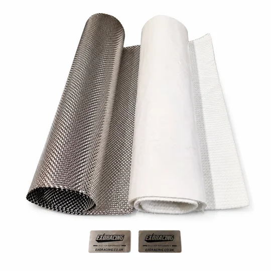Exoracing DIY weldable exhaust heat shield kit with embossed stainless sheet, thermal insulation and two logo plates