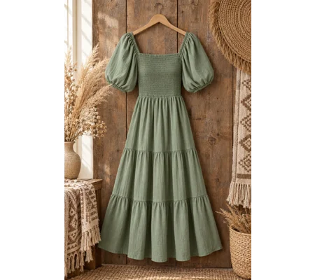 Sagebrush Smocked Midi