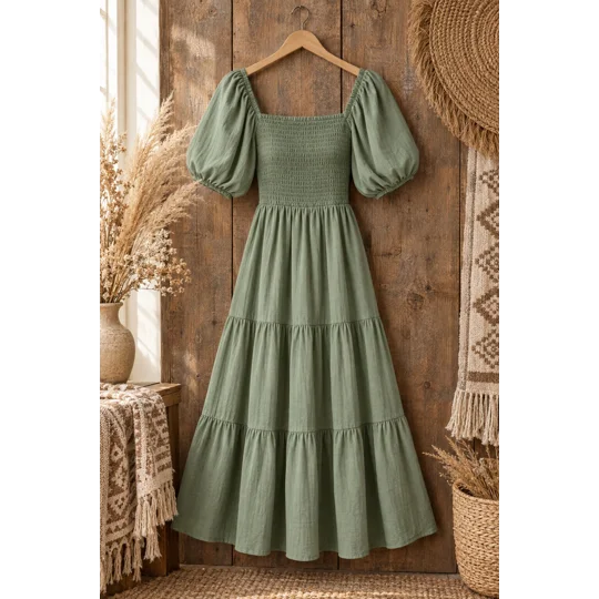 Sagebrush Smocked Midi