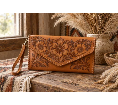 Tooled Leather Clutch