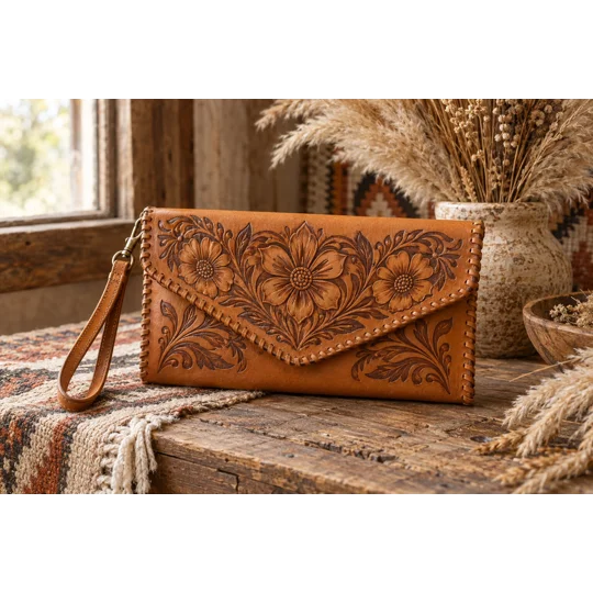Tooled Leather Clutch