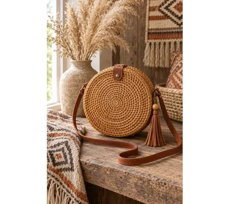 Rattan Moon Bag