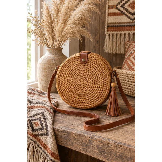 Rattan Moon Bag