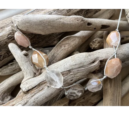 Rutilated Quartz Chunky Gemstone Necklace (Peach Grey)