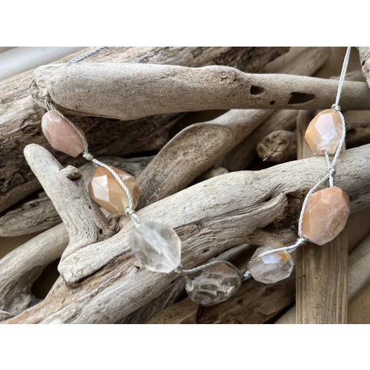 Rutilated Quartz Chunky Gemstone Necklace (Peach Grey)