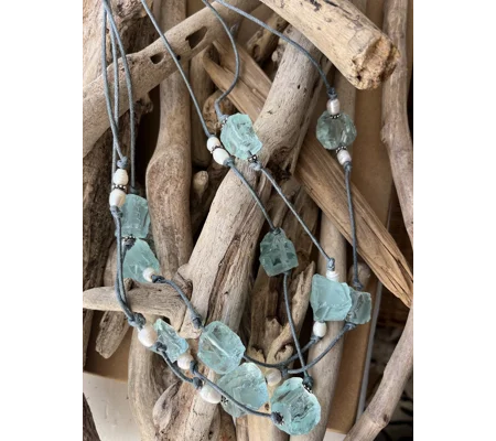 Aquamarine Gemstone Necklace ( Blue )