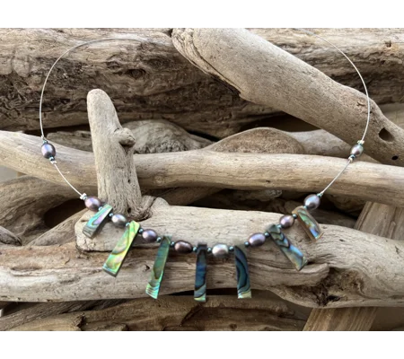 Abalone Shell and Pearl Necklace ( Teal )